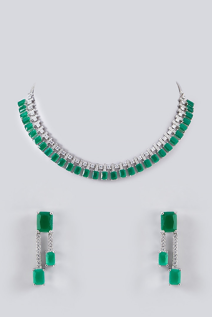 White Finish Zircon & Emerald Necklace Set by Aster at Pernia's Pop Up Shop